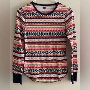 Old Navy Fair Isle Neon Long Sleeve Thermal Waffle Knit Top